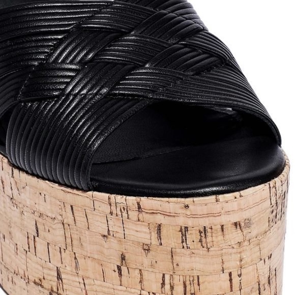 Sigerson Morrison Becca Black Leather Cork Wedge Sandal Ankle Strap Platform 9.5 - Picture 4 of 16